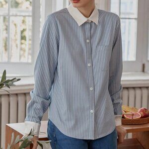 Simple Retro Women's Laney Long Sleeve Striped Blouse - M